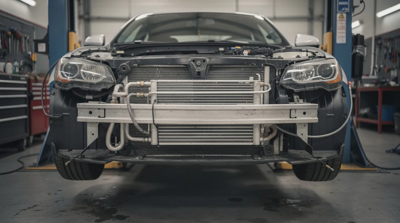 componentă frontală verificată pe elevator într-un atelier auto