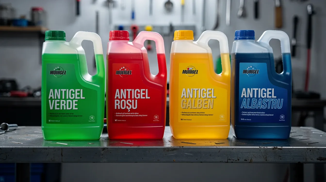 tipuri de antigel auto verde rosu galben si albastru