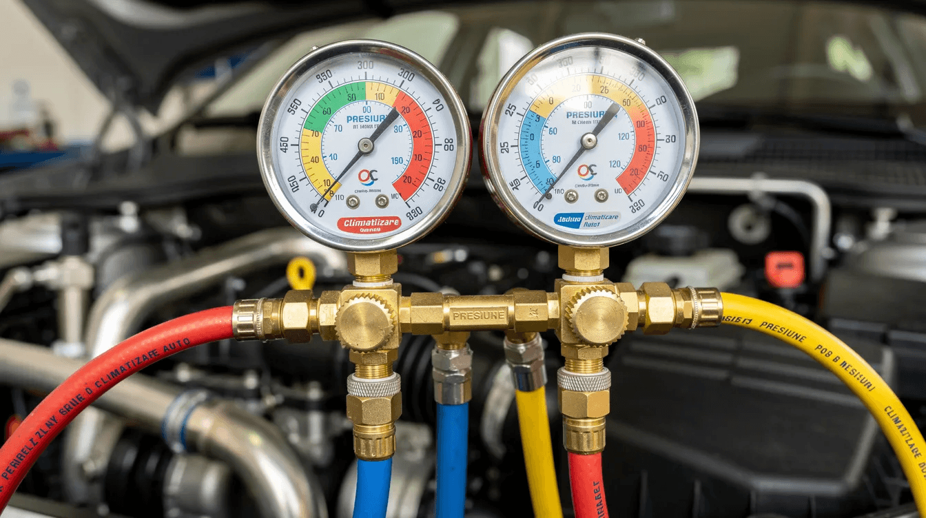 verificare freon AC auto cu manometre si test de presiune