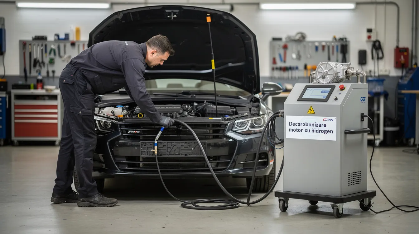 echipament de decarbonizare motor cu hidrogen conectat la masina