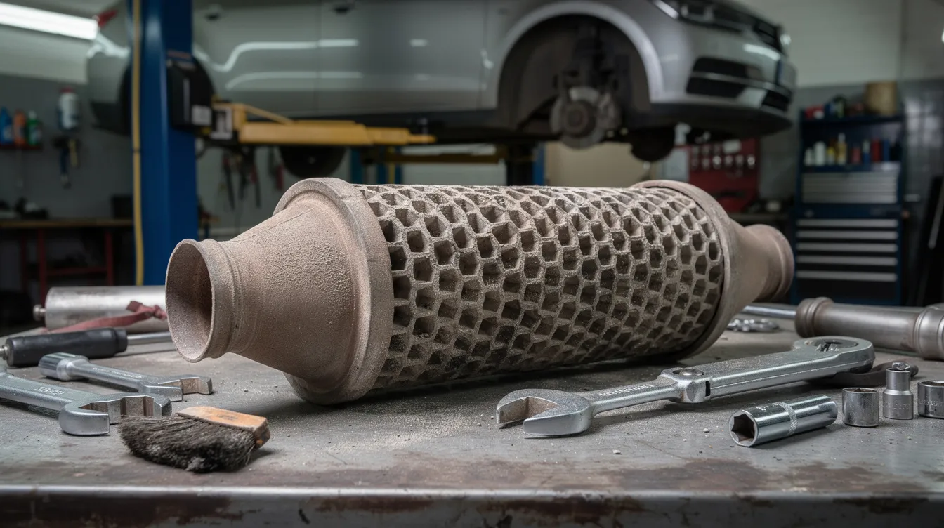 filtru DPF demontat pentru curatare intr-un service auto Brasov