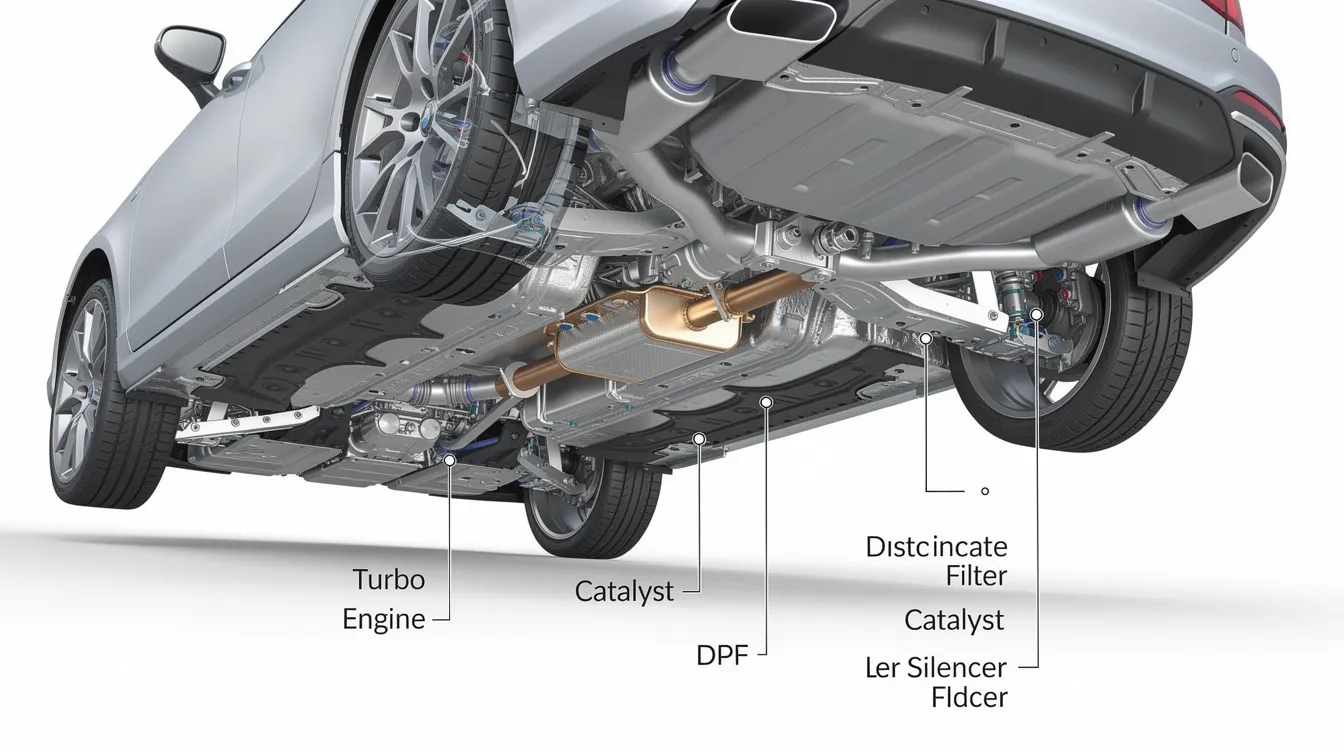 filtru DPF infundat pe sistemul de evacuare al unei masini diesel