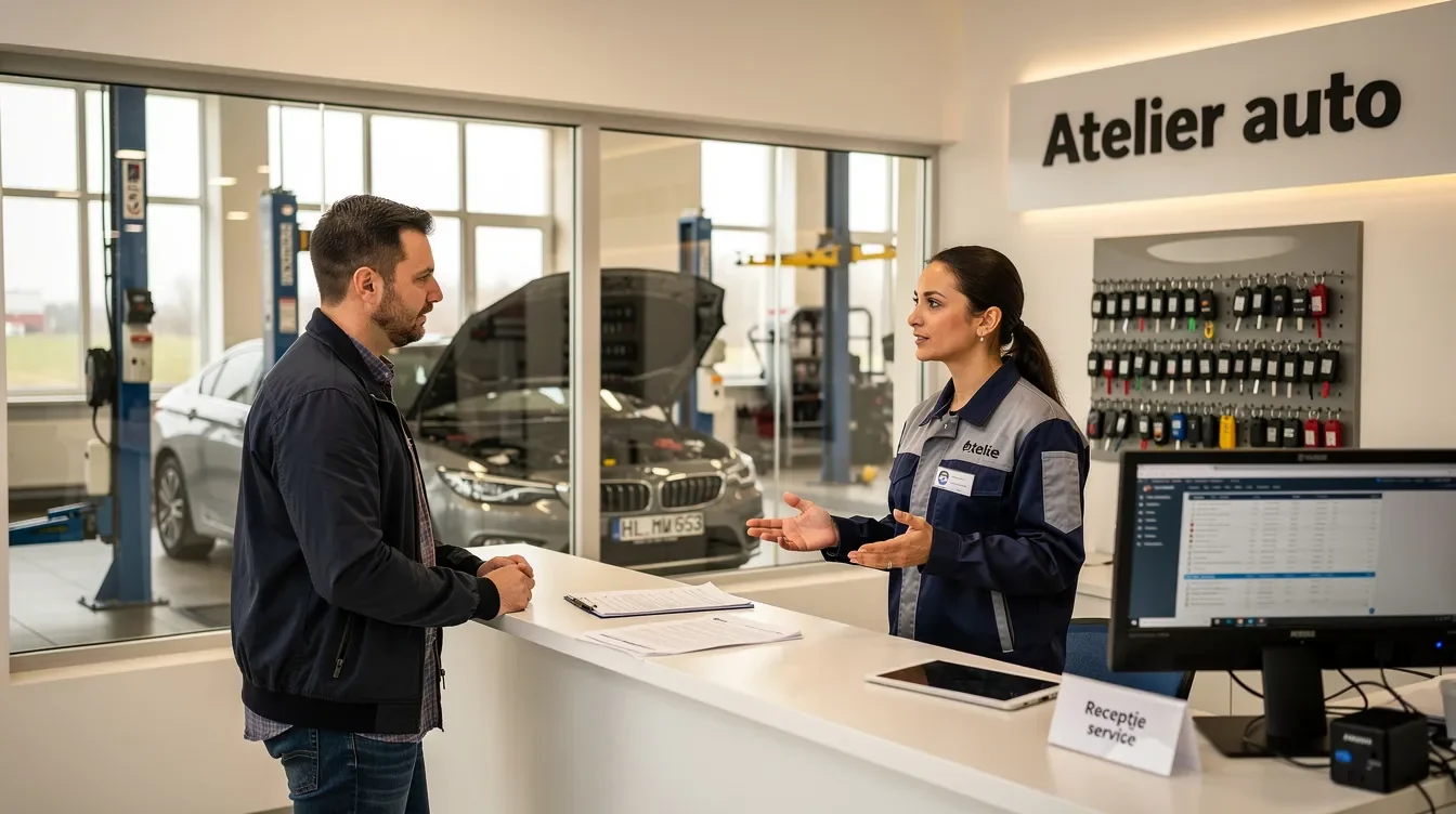 client discutand cu consultantul la Damianis Service Auto Sacele