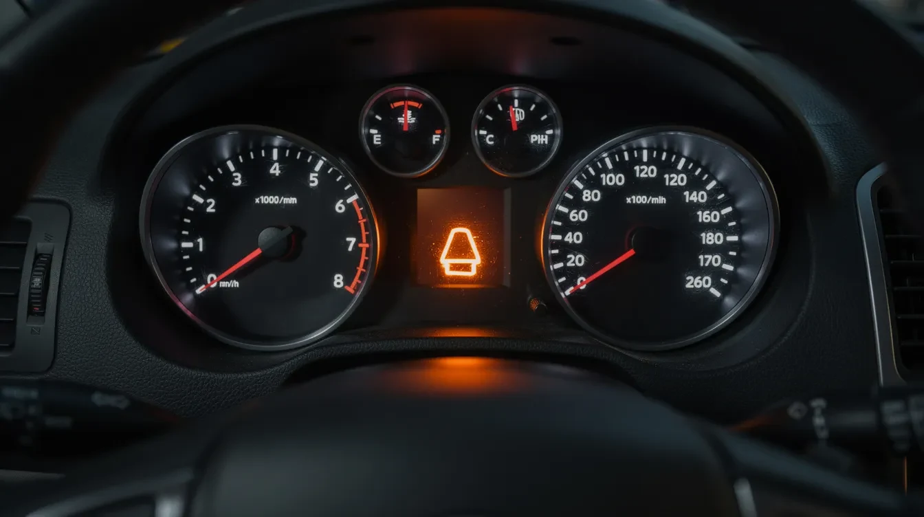 Martor de avertizare aprins în bordul unui autoturism, asociat filtrului de particule DPF.