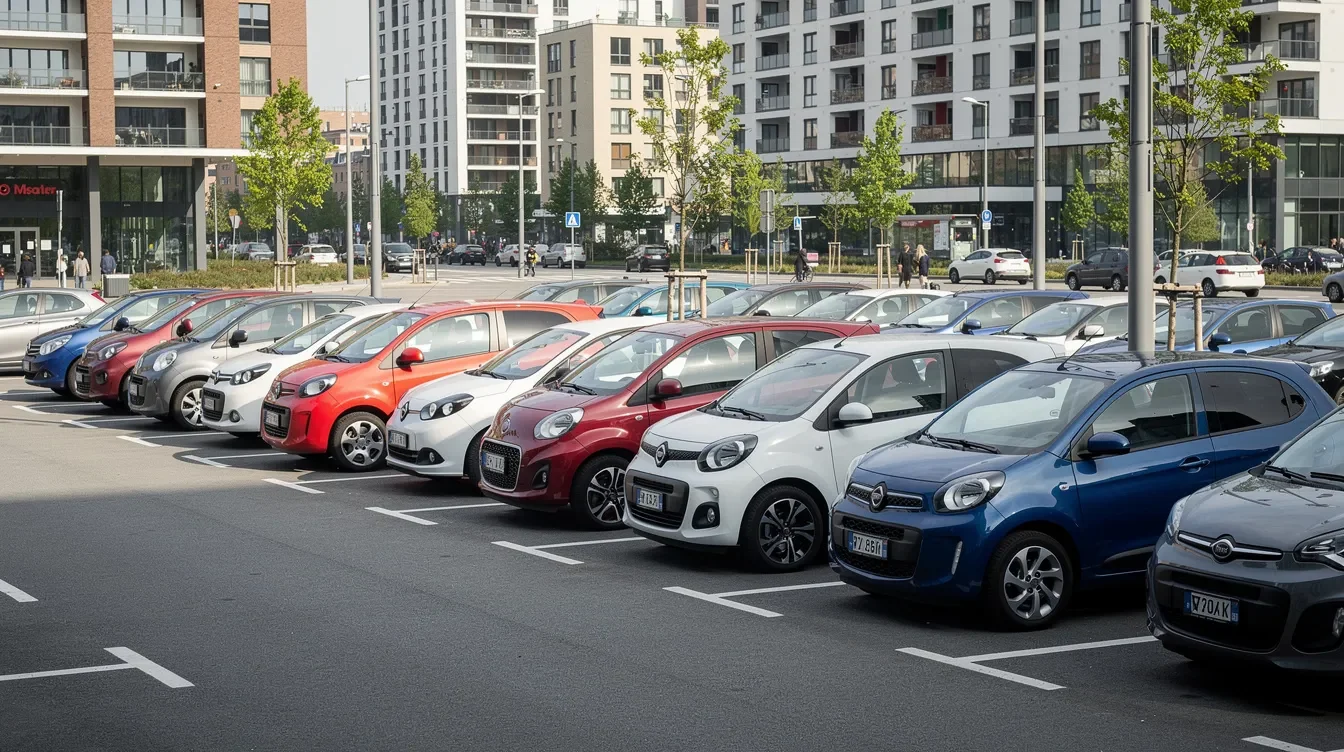 Mașini compacte parcate în oraș, opțiuni pentru consum redus