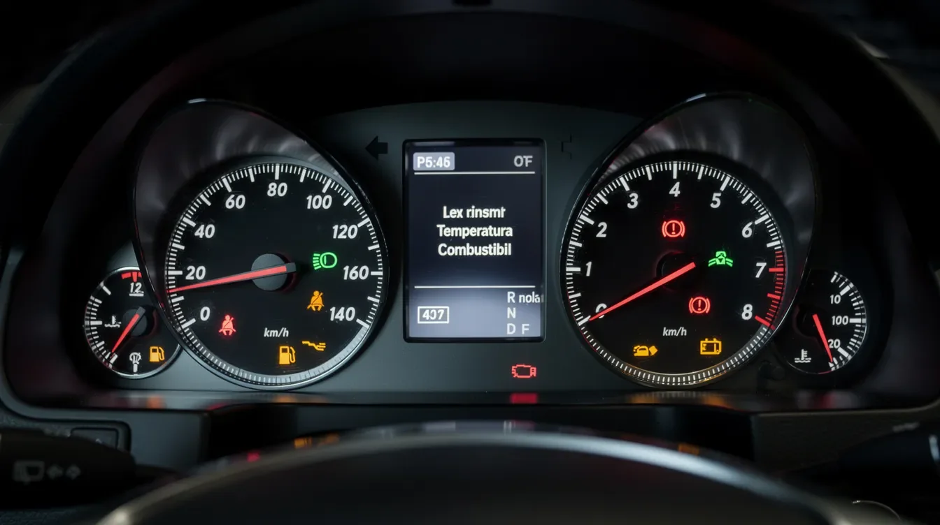 Martori de avertizare iluminați pe bordul unui Mercedes-Benz C-Class W204