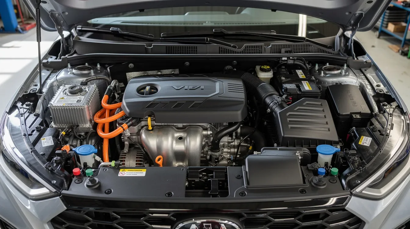Compartiment motor al unui SUV modern cu componente ale sistemului mild hybrid