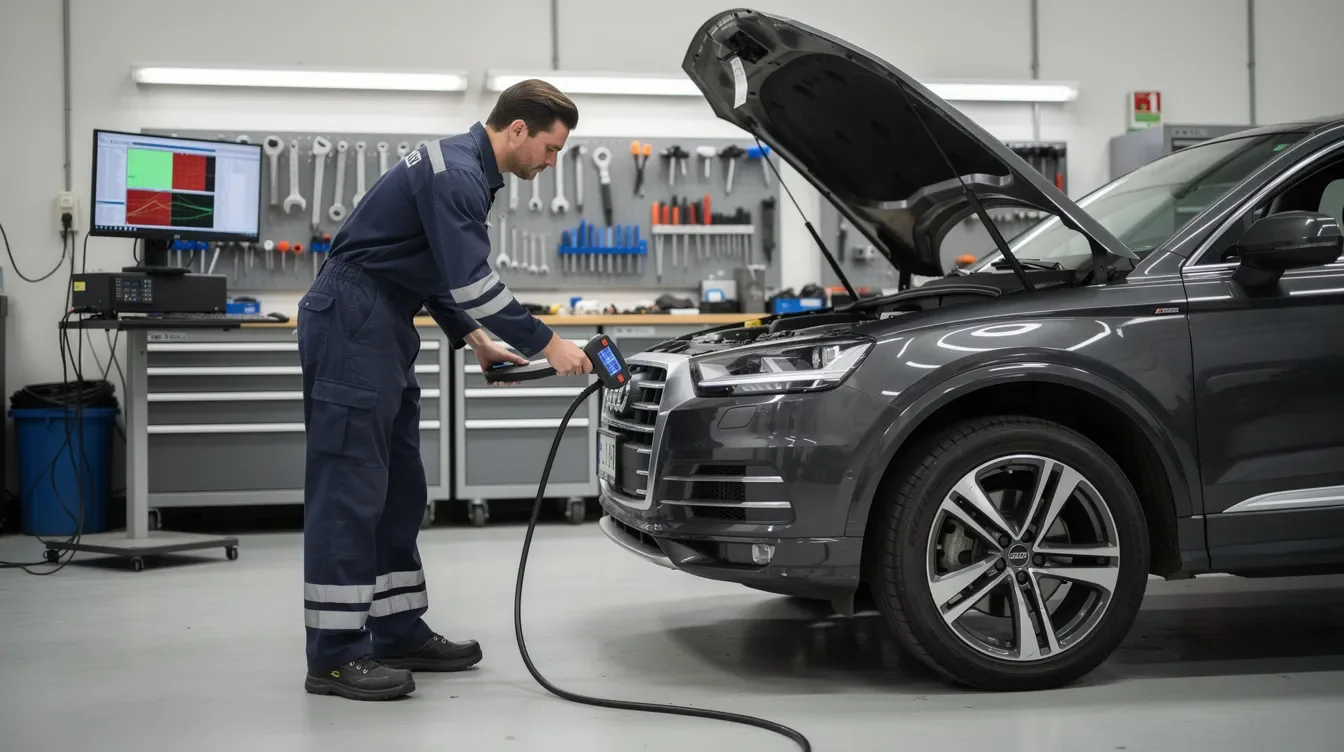 Diagnoză computerizată la un Nissan Pathfinder într-un service auto